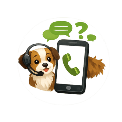 Pas z slušalkami in telefonom za podporo strankam.